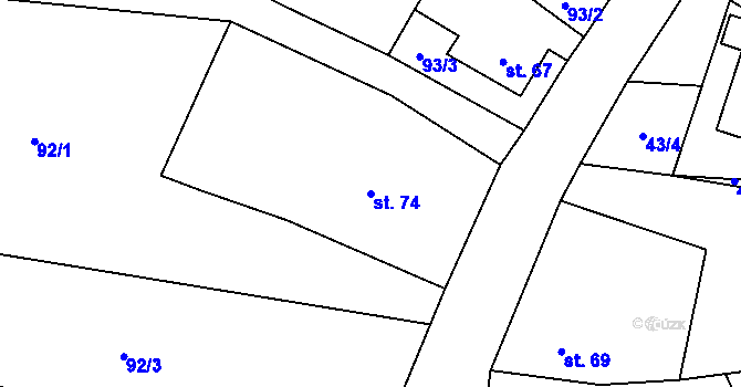 Parcela st. 74 v KÚ Krsy, Katastrální mapa