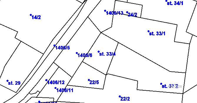 Parcela st. 33/4 v KÚ Krsy, Katastrální mapa
