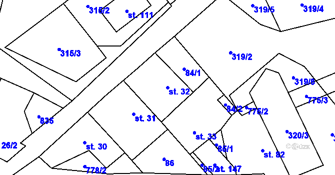 Parcela st. 32 v KÚ Trhomné, Katastrální mapa