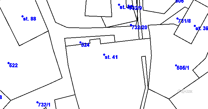 Parcela st. 41 v KÚ Trhomné, Katastrální mapa