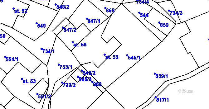 Parcela st. 55 v KÚ Trhomné, Katastrální mapa