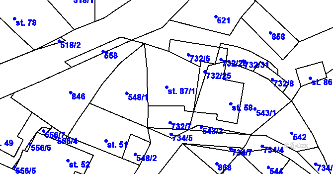 Parcela st. 87/1 v KÚ Trhomné, Katastrální mapa