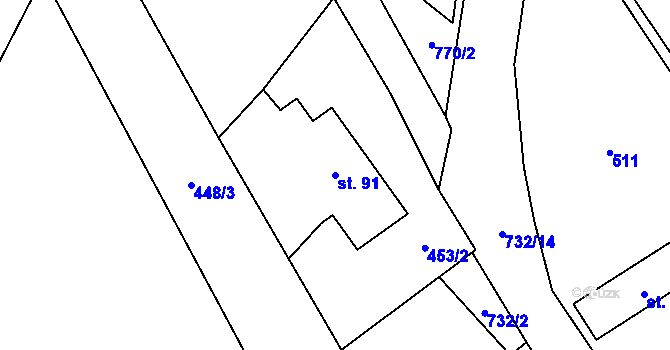 Parcela st. 91 v KÚ Trhomné, Katastrální mapa
