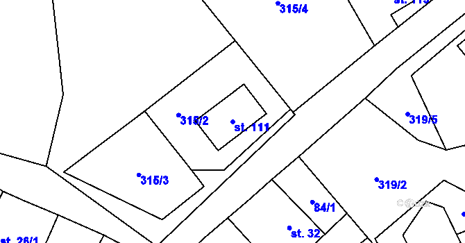 Parcela st. 111 v KÚ Trhomné, Katastrální mapa