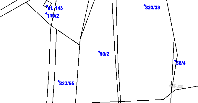 Parcela st. 50/2 v KÚ Trhomné, Katastrální mapa