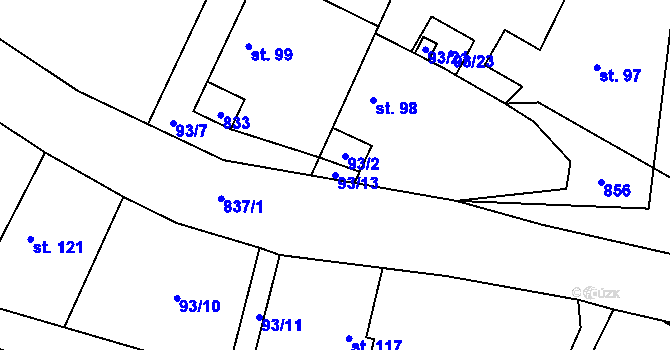 Parcela st. 93/13 v KÚ Trhomné, Katastrální mapa