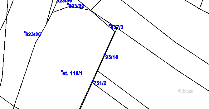 Parcela st. 93/18 v KÚ Trhomné, Katastrální mapa