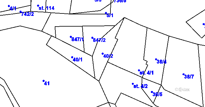 Parcela st. 40/2 v KÚ Trhomné, Katastrální mapa