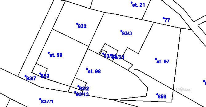 Parcela st. 93/21 v KÚ Trhomné, Katastrální mapa