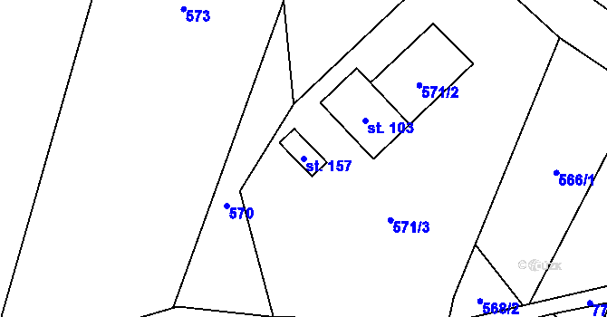 Parcela st. 157 v KÚ Trhomné, Katastrální mapa