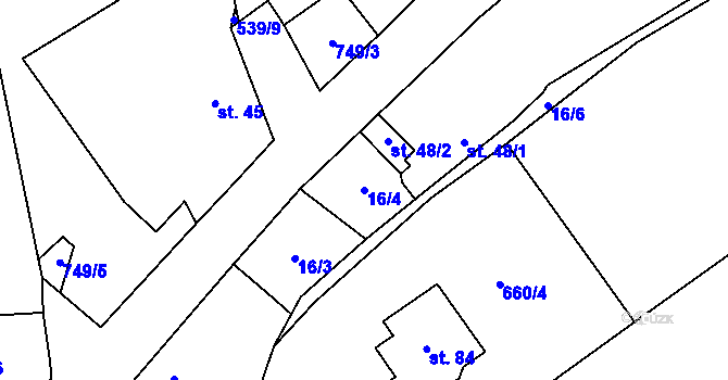 Parcela st. 16/4 v KÚ Krtov, Katastrální mapa