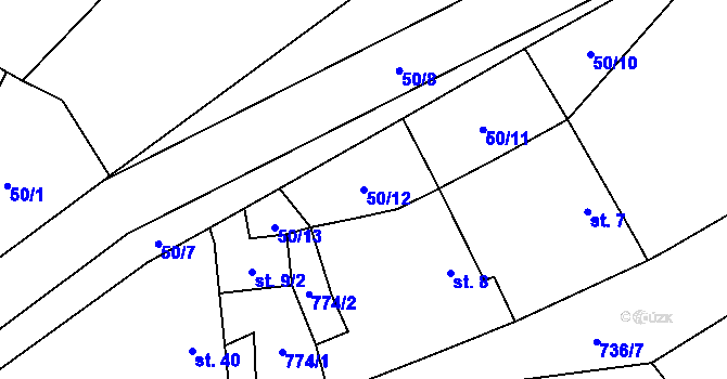 Parcela st. 50/12 v KÚ Krtov, Katastrální mapa