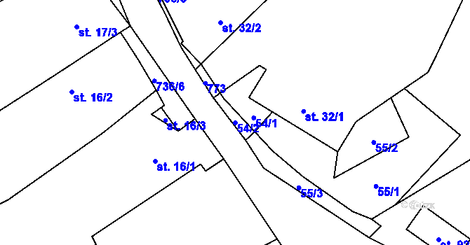Parcela st. 54/2 v KÚ Krtov, Katastrální mapa