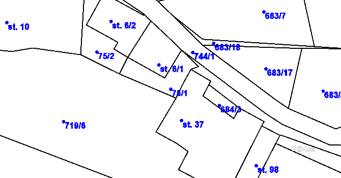 Parcela st. 75/1 v KÚ Krtov, Katastrální mapa
