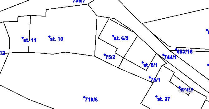 Parcela st. 75/2 v KÚ Krtov, Katastrální mapa