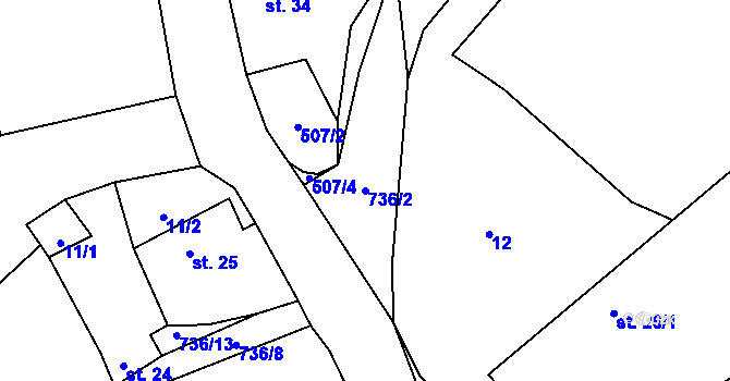 Parcela st. 736/2 v KÚ Krtov, Katastrální mapa