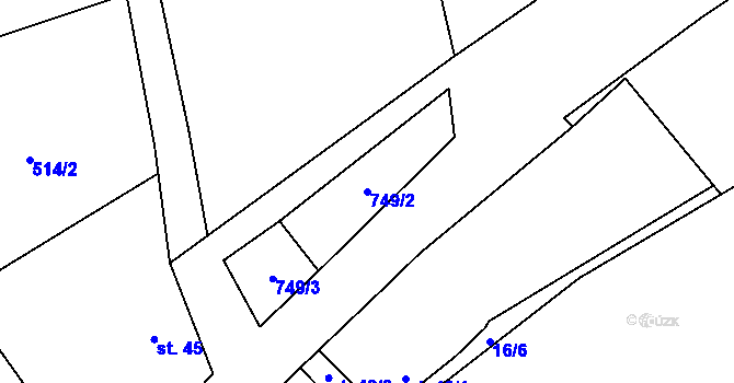 Parcela st. 749/2 v KÚ Krtov, Katastrální mapa