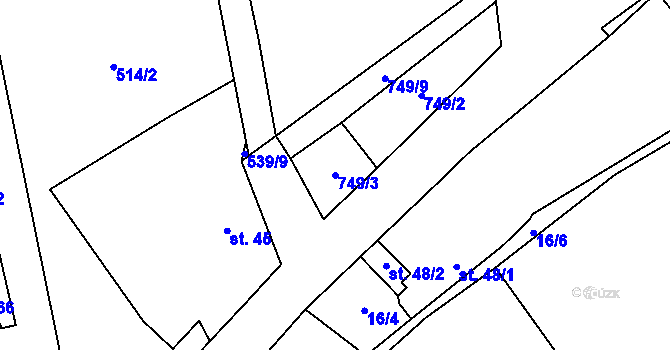 Parcela st. 749/3 v KÚ Krtov, Katastrální mapa