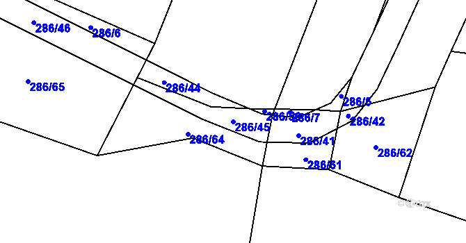 Parcela st. 286/45 v KÚ Krtov, Katastrální mapa