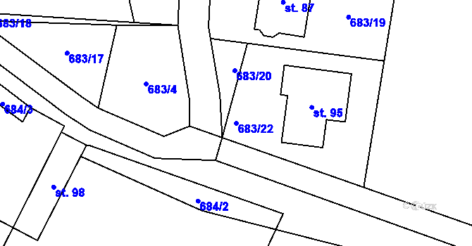 Parcela st. 683/22 v KÚ Krtov, Katastrální mapa