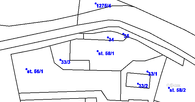 Parcela st. 58/1 v KÚ Krty, Katastrální mapa
