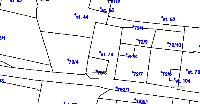 Parcela st. 74 v KÚ Krty u Strakonic, Katastrální mapa