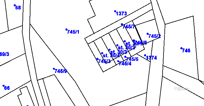 Parcela st. 30/4 v KÚ Kruh, Katastrální mapa