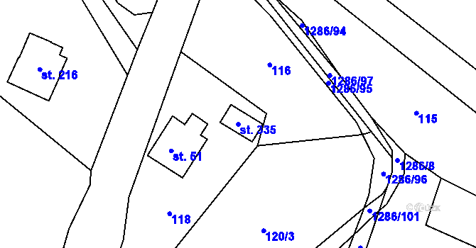 Parcela st. 335 v KÚ Kruh, Katastrální mapa