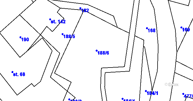Parcela st. 188/6 v KÚ Kruh, Katastrální mapa
