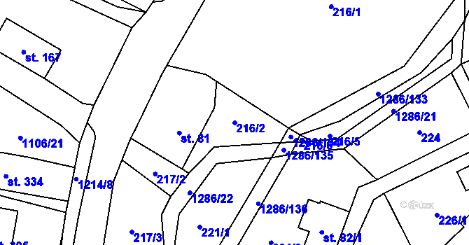 Parcela st. 216/2 v KÚ Kruh, Katastrální mapa