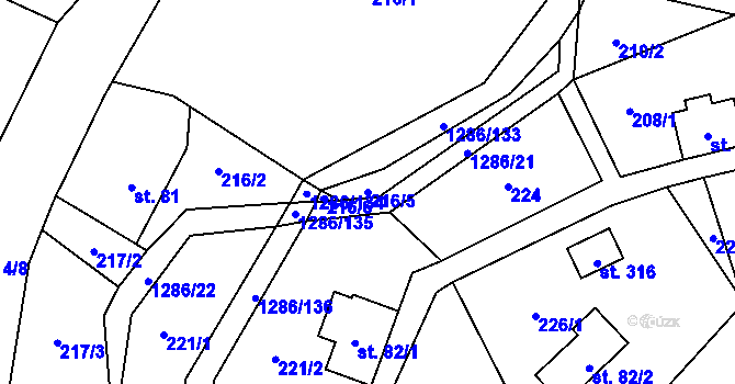 Parcela st. 216/5 v KÚ Kruh, Katastrální mapa