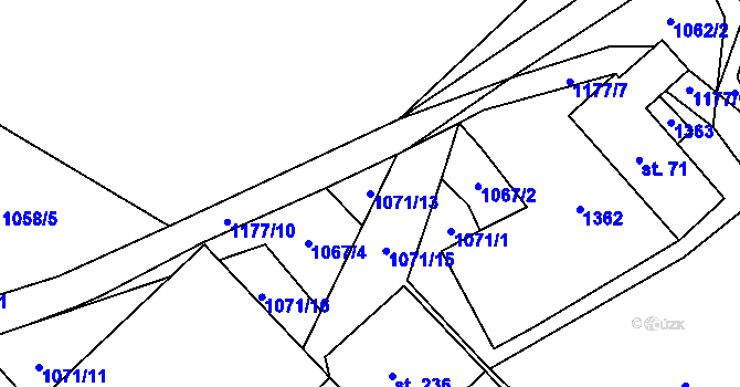 Parcela st. 1071/13 v KÚ Kruh, Katastrální mapa