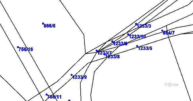Parcela st. 1233/7 v KÚ Kruh, Katastrální mapa