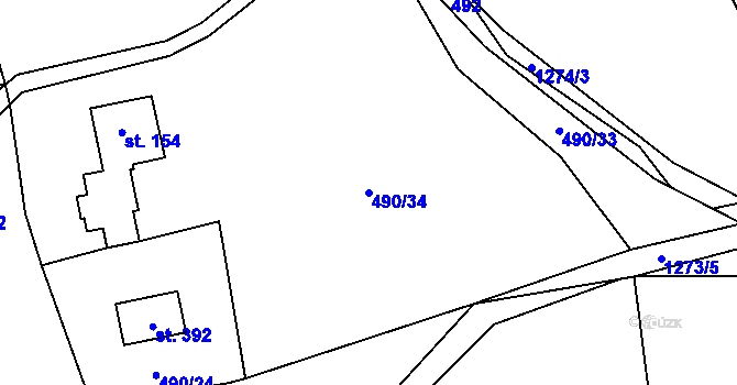 Parcela st. 490/34 v KÚ Kruh, Katastrální mapa