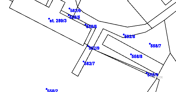 Parcela st. 582/9 v KÚ Kruh, Katastrální mapa