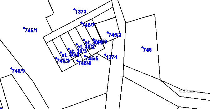 Parcela st. 1374 v KÚ Kruh, Katastrální mapa