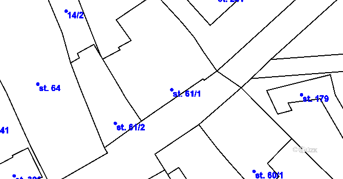 Parcela st. 61/1 v KÚ Krumsín, Katastrální mapa