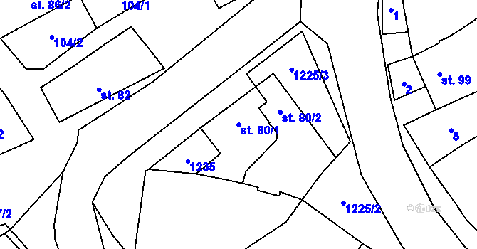 Parcela st. 80/1 v KÚ Krumsín, Katastrální mapa