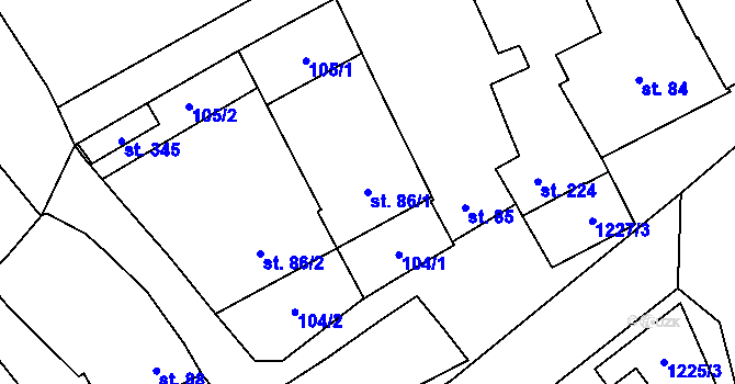 Parcela st. 86/1 v KÚ Krumsín, Katastrální mapa
