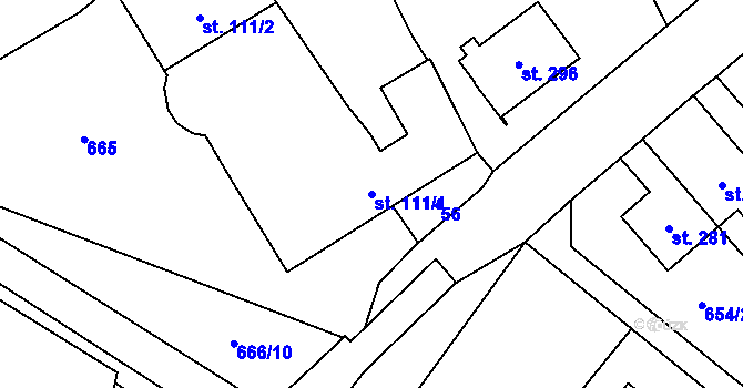 Parcela st. 111/1 v KÚ Krumsín, Katastrální mapa