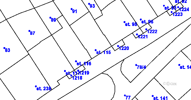 Parcela st. 115 v KÚ Krumsín, Katastrální mapa