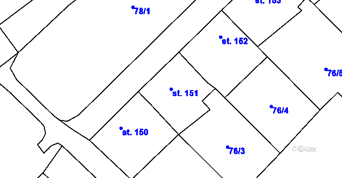Parcela st. 151 v KÚ Krumsín, Katastrální mapa