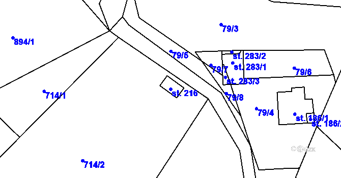 Parcela st. 216 v KÚ Krumsín, Katastrální mapa