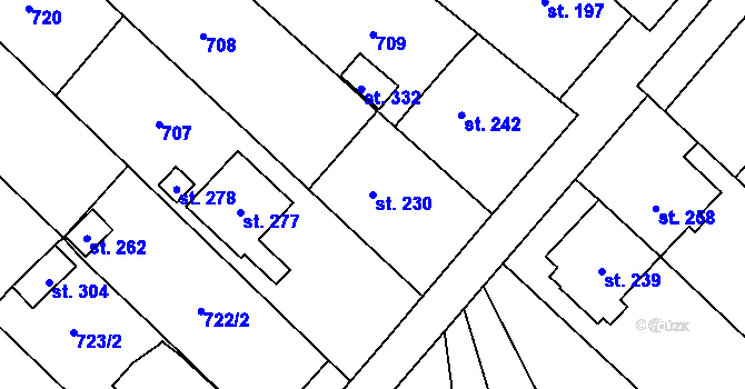 Parcela st. 230 v KÚ Krumsín, Katastrální mapa