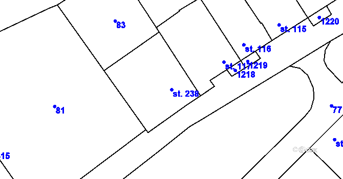 Parcela st. 238 v KÚ Krumsín, Katastrální mapa
