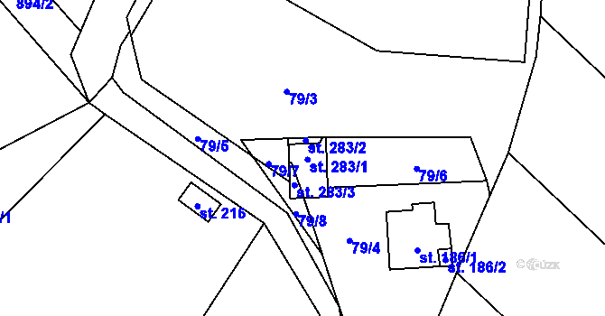 Parcela st. 283 v KÚ Krumsín, Katastrální mapa