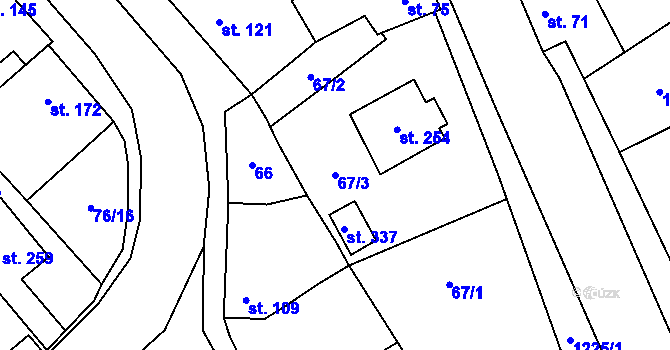 Parcela st. 67/3 v KÚ Krumsín, Katastrální mapa