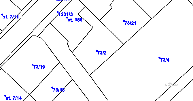 Parcela st. 73/2 v KÚ Krumsín, Katastrální mapa