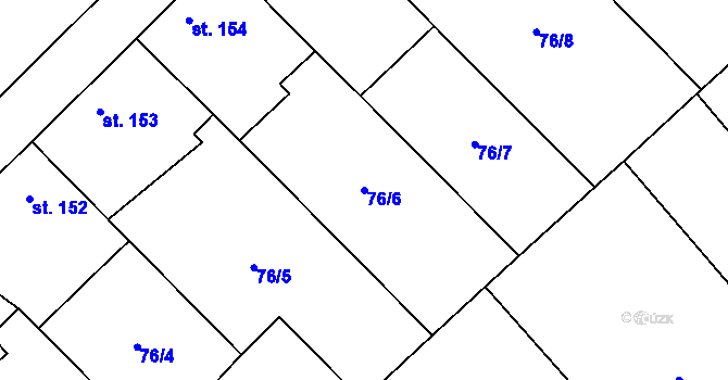 Parcela st. 76/6 v KÚ Krumsín, Katastrální mapa