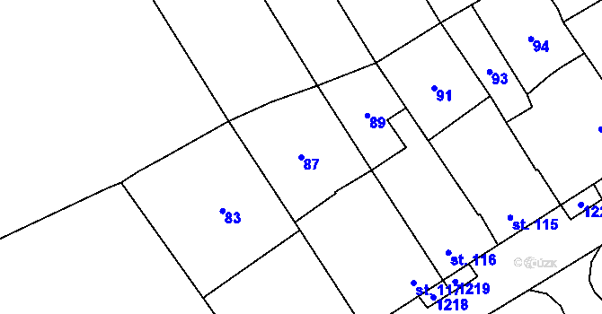 Parcela st. 87 v KÚ Krumsín, Katastrální mapa